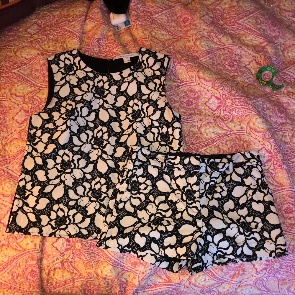 Black and white floral shorts set
